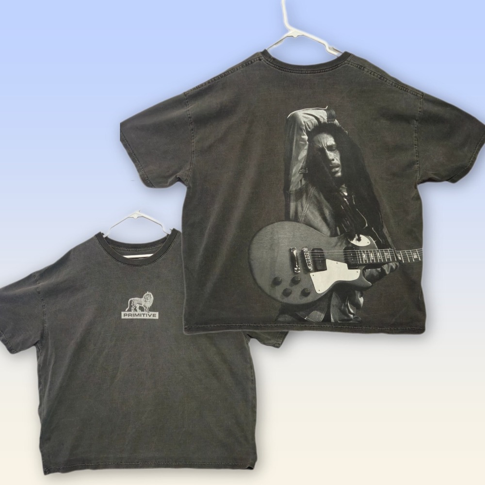 Primitive Bob Marley T-Shirt Men 2XL Black Washed Graphic Lion Skateboarding